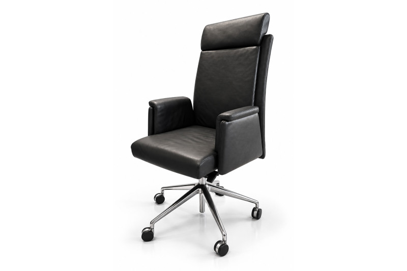 Silla giratoria de oficina Walter Knoll Jason, de cuero / negra