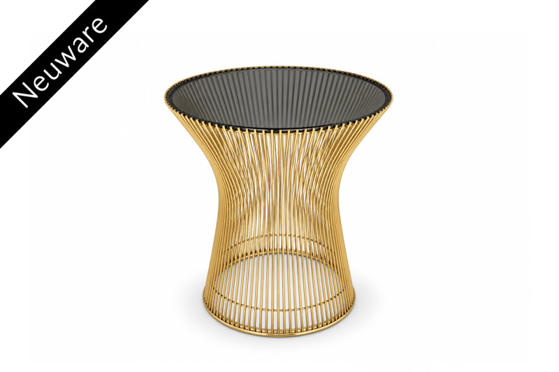 Knoll International Platner Beistelltisch Gold mit bronziertem Glas Ø 40 cm
