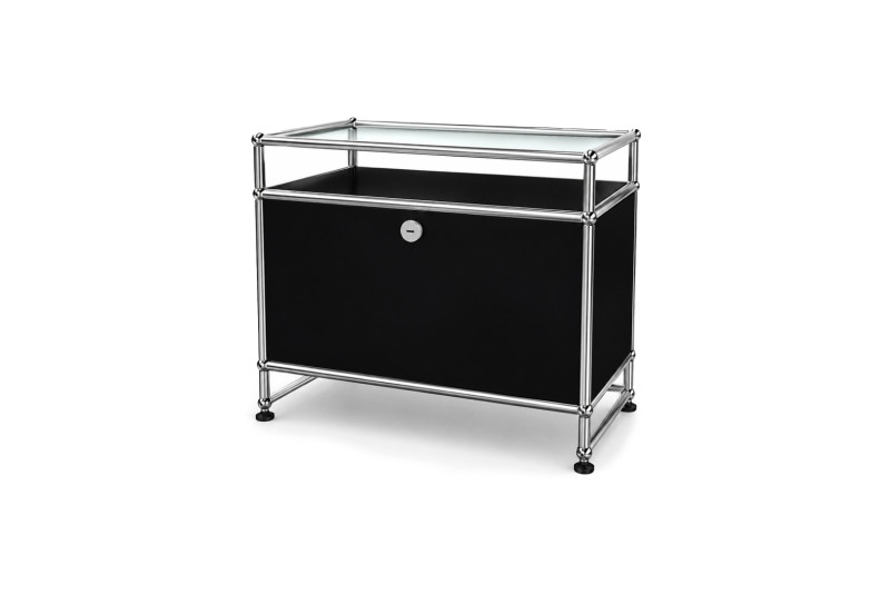 USM Haller TV-Board / Lowboard met Glazen Plank Grafietzwart RAL 9011
