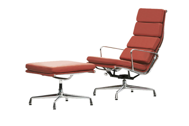 Vitra EA 222 & Ottomane EA 223 Leder / Braun / Rot