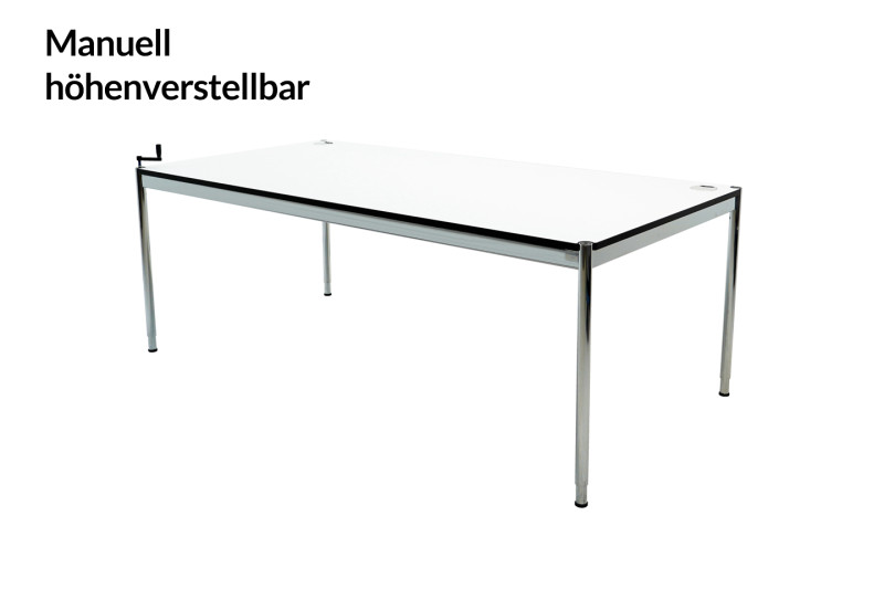 USM Haller Schreibtisch 200 x 100 cm höhenverstellbar mit Kurbel (bis 86 cm) Kunstharz / Perlgrau