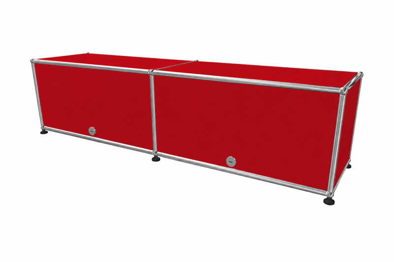 USM Haller TV-Board / Lowboard Rubinrot mit Einschubtüren