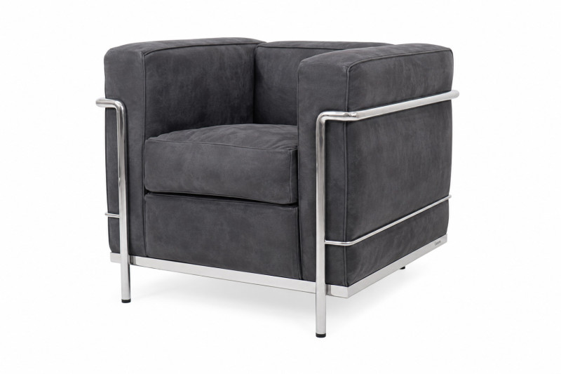 Cassina LC2 Le Corbusier Sessel Wildleder / Grau