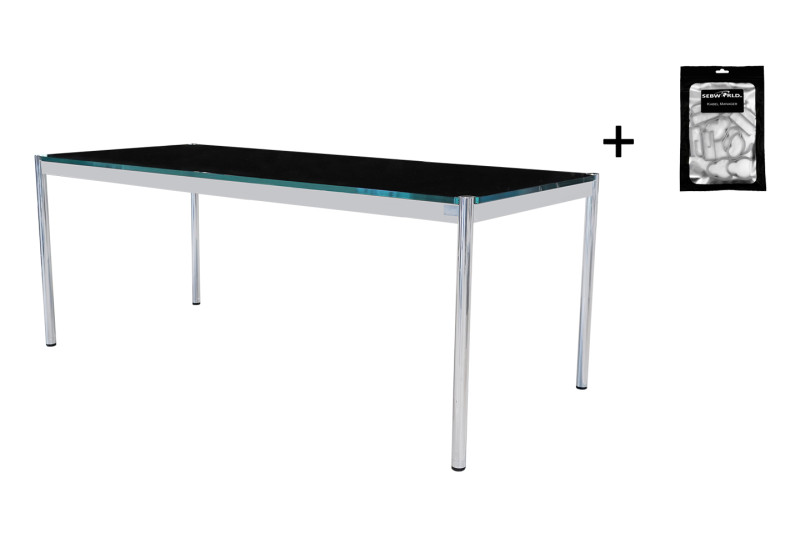 USM Haller Schreibtisch Glas / Schwarz 200 x 75 cm