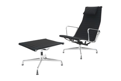 Vitra EA 124 Sessel inkl. EA 125 Ottomane Hopsak / Schwarz