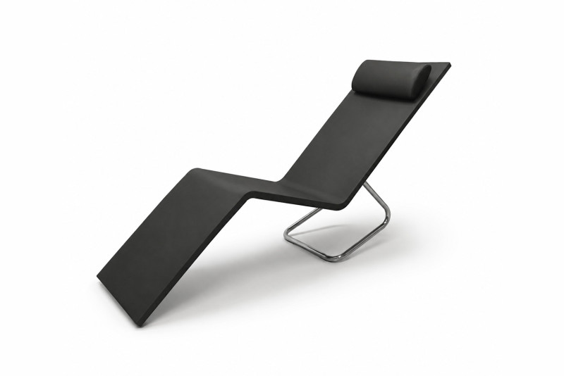 Vitra MVS Chaise Liege mit Kopfkissen / Leder / Schwarz