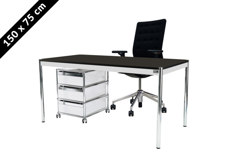 USM Haller Tisch & Rollcontainer - Vitra ID Trim - 150 x 75 cm