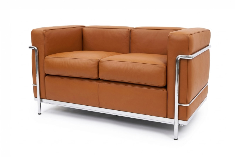 Cassina LC2 Le Corbusier Dos Plazas Sofá Piel / coñac