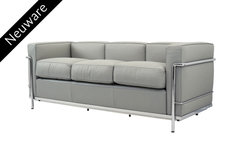 Cassina LC2 Le Corbusier 3-er Sofa Leder / Hellgrau / Grigio