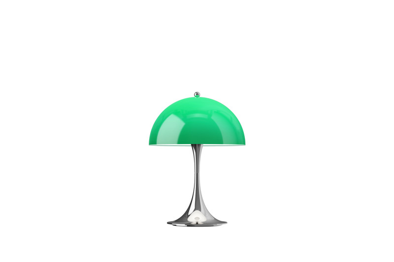Louis Poulsen Panthella "The Originals" V3 Mini 250 (In- & Outdoor) Tischlampe / Chrome Opal Grün