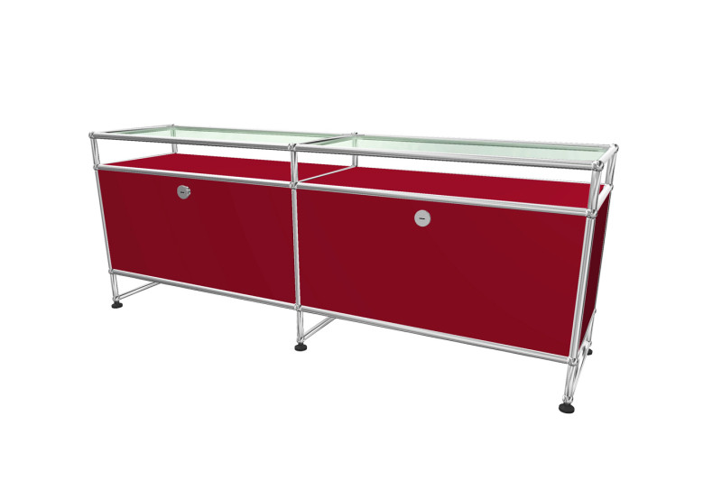 USM Haller TV-Board / Lowboard mit Sockel und Glastablaren