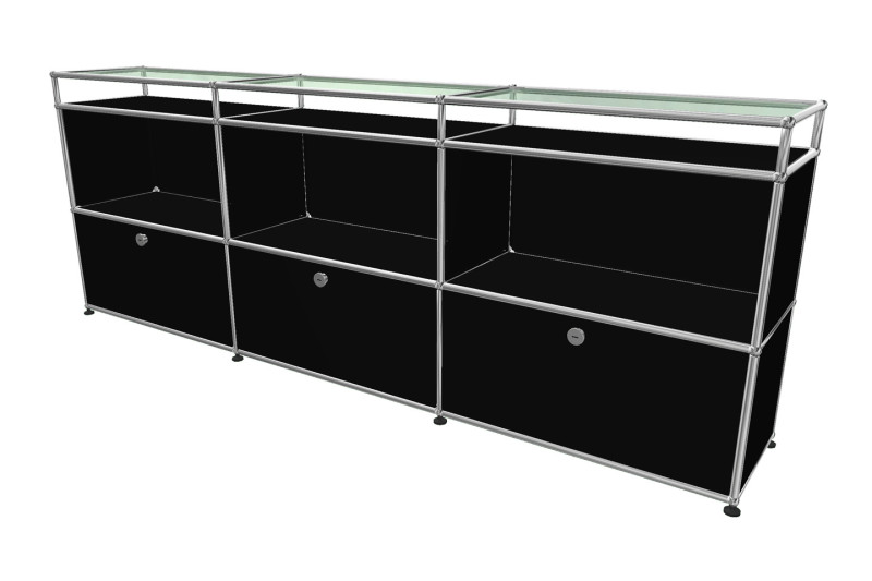 USM Haller Sideboard with Glass Shelves Graphit Black RAL 9011