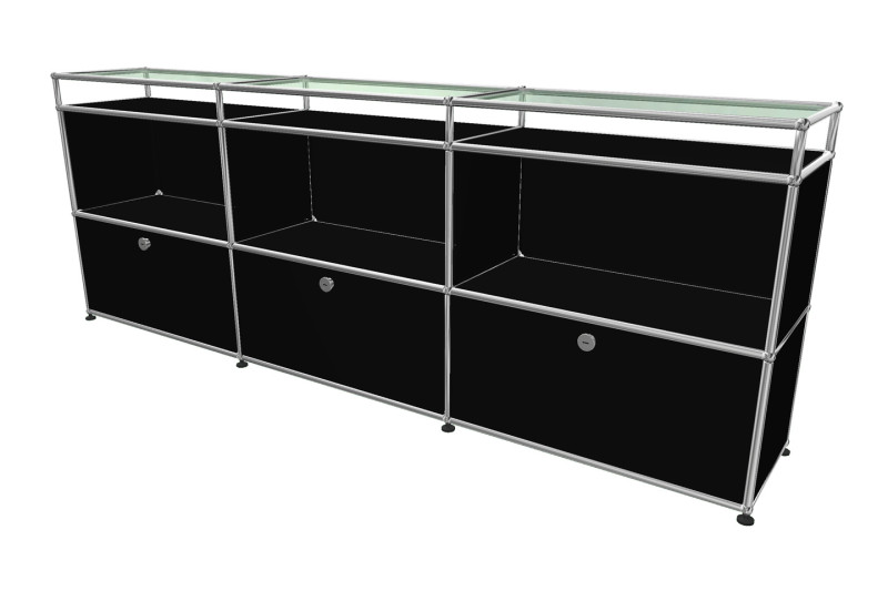 USM Haller Dressoir met Glazen Plank Grafietzwart RAL 9011