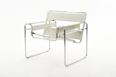 Knoll International Wassily Sessel von Marcel Breuer für Gavina Leder / Cremeweiß