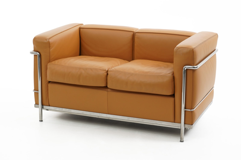 Cassina LC2 Le Corbusier Dos Plazas Sofá Cuero / Azul oscuro