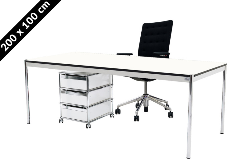 USM Haller Tisch & Rollcontainer - Vitra ID Trim - 200 x 100 cm