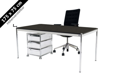 USM Haller Tisch  & Rollcontainer - Vitra ID Trim - 175 x 75 cm höhenverstellbar
