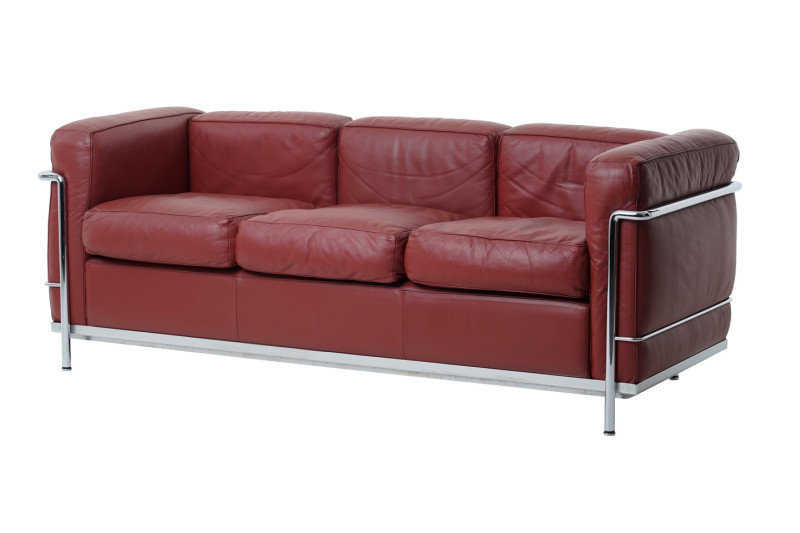 Cassina LC2 Le Corbusier Driezitsbank Leder / Grijs
