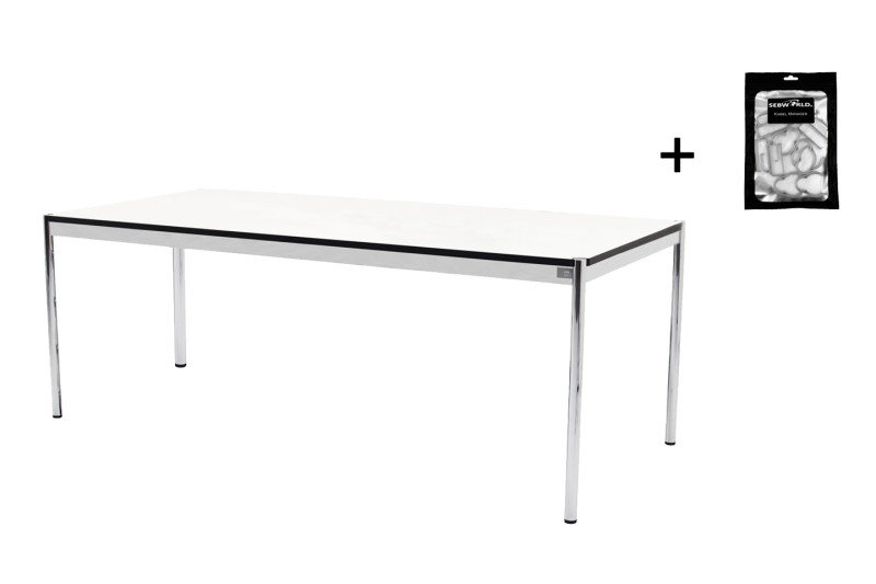 USM Haller Schreibtisch / Konferenztisch Kunstharz / Perlgrau / Weiß 200 x 100 cm