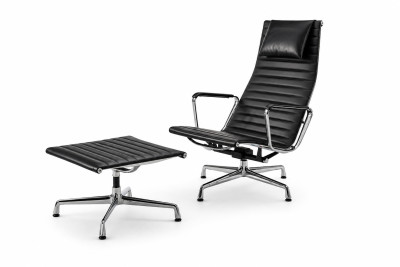Vitra EA 124 Sessel inkl. EA 125 Ottomane Leder / Schwarz