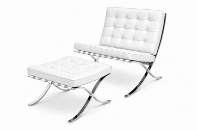 Knoll International Barcelona Sessel & Ottomane Leder / Weiß