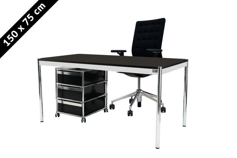 USM Haller Tisch & Rollcontainer - Vitra ID Trim - 150 x 75 cm
