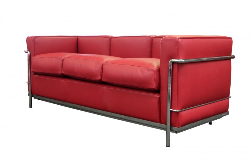 Cassina LC2 Le Corbusier Three-Seater Sofa Leather / Dark Red