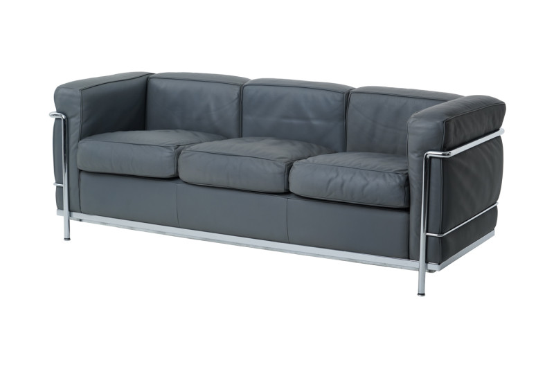Cassina LC2 Le Corbusier 3-er Sofa Leder / Dunkelgrau