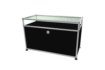 USM Haller TV-Board / Lowboard met Glazen Plank Grafietzwart RAL 9011 USM Haller TV-Board / Lowboard met Glazen Plank Grafietzwart RAL 9011