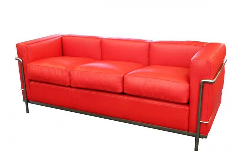 Cassina LC2 Le Corbusier Three-Seater Sofa Leather / Light Red