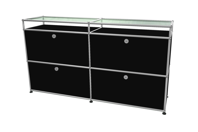 USM Haller Dressoir met Glazen Plank / Helder Glas Grafietzwart RAL 9011