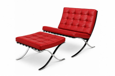 Knoll International Barcelona Sessel & Ottomane Leder / Rot