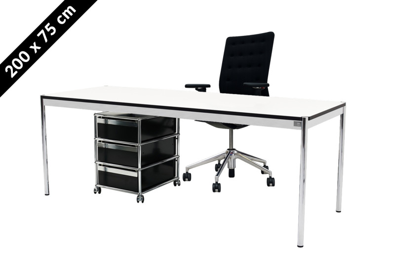 USM Haller Tisch & Rollcontainer - Vitra ID Trim - 200 x 75 cm