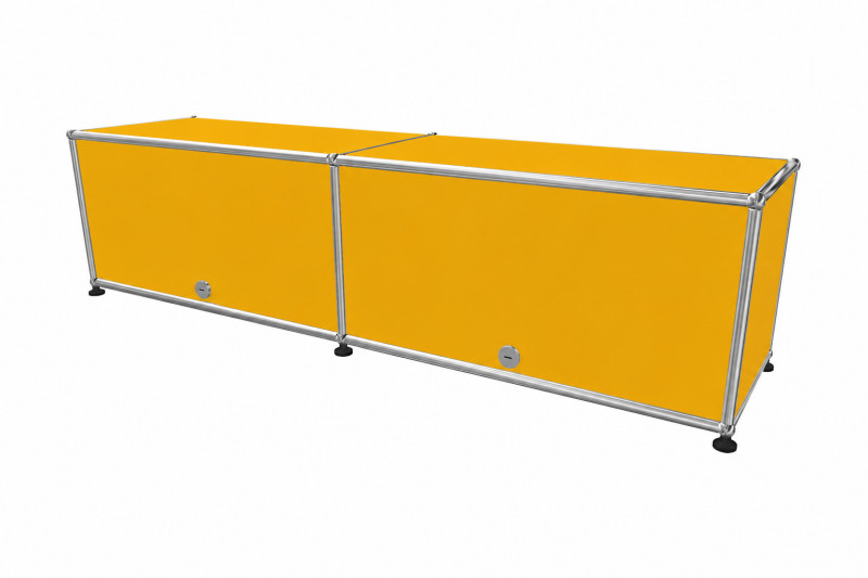 USM Haller TV-Board / Lowboard Goldgelb RAL 1004 mit Einschubtüren