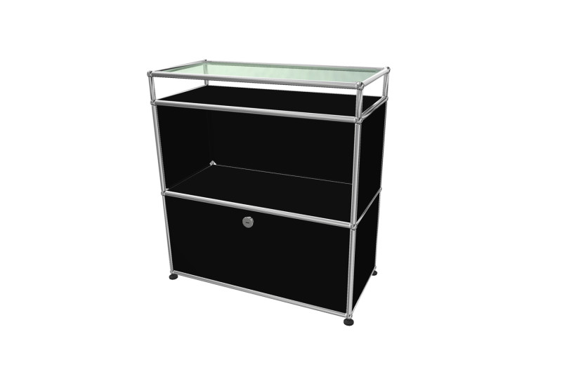 USM Haller Buffet Avec Tablette En Verre Noir Graphite RAL 9011