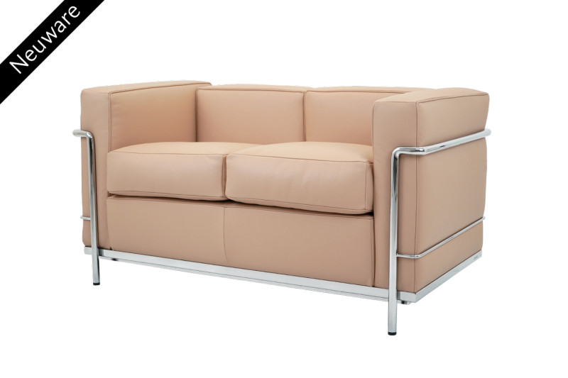 Cassina LC2 Le Corbusier Dos Plazas Sofá Piel / Albaricoque