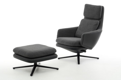 Vitra Grand Relax Sessel + Ottomane Stoff / Dunkelgrau
