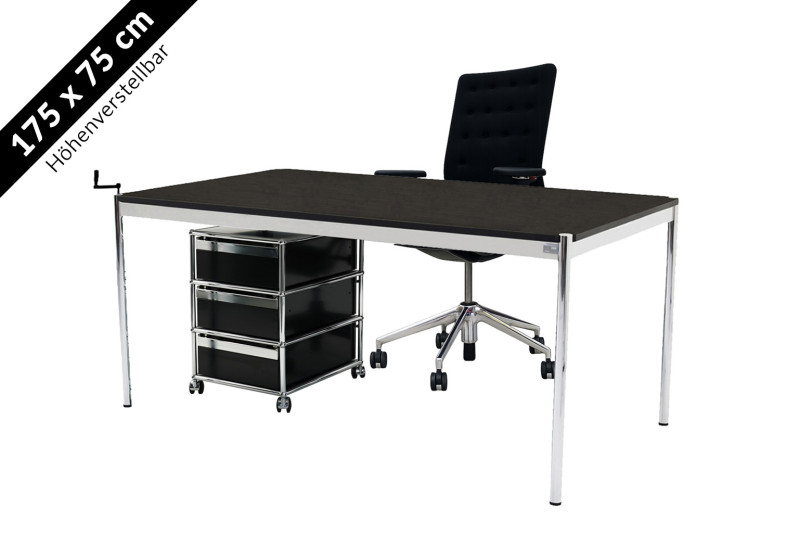 USM Haller Tisch & Rollcontainer - Vitra ID Trim - 175 x 75 cm höhenverstellbar