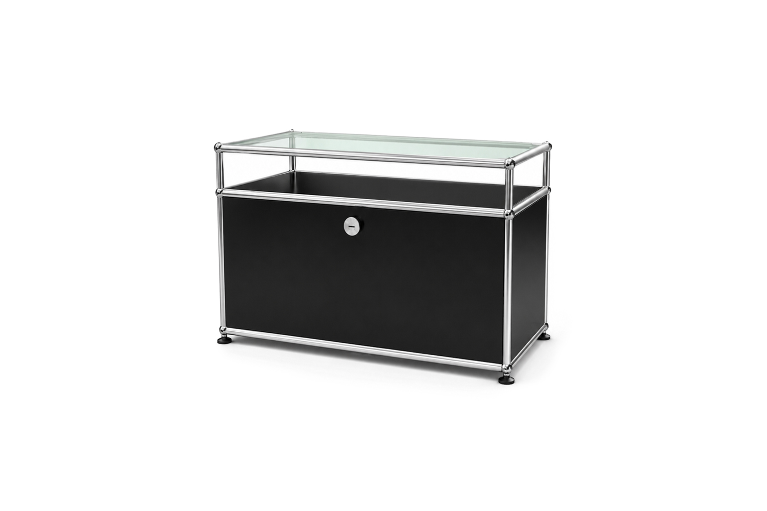 USM Haller Meuble Multimédia avec Tablette En Verre Noir Graphite RAL 9011