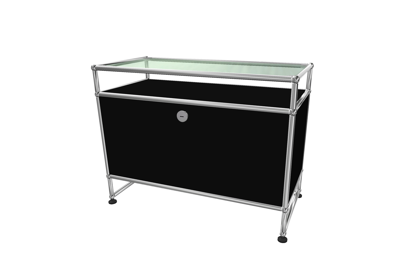 USM Haller Mesa De TV con Estante De Cristal Negro Grafito RAL 9011