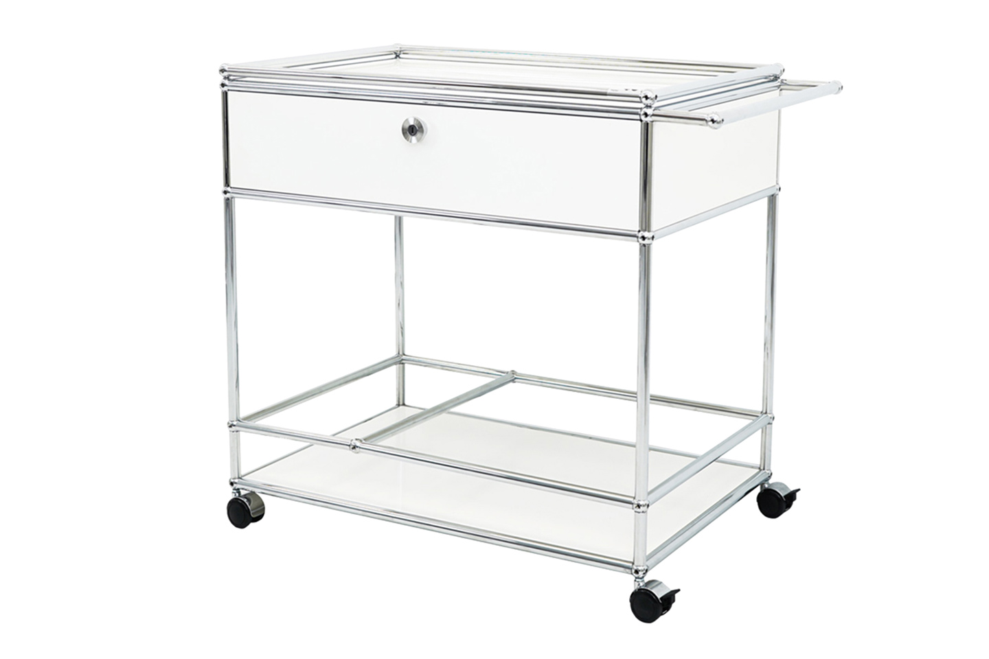 USM Haller Chariot de Bar Verre / Blanc Pur RAL 9010