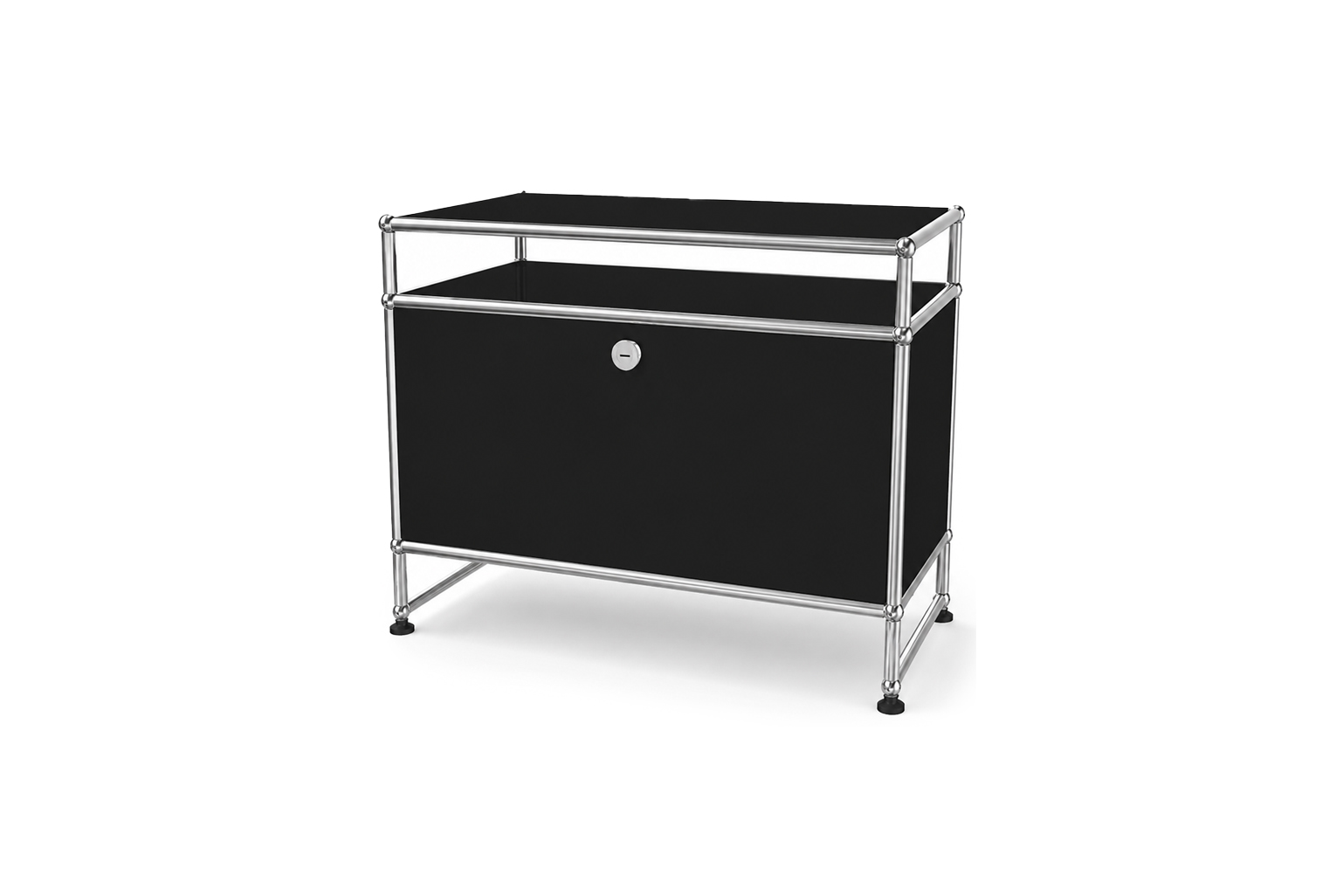 USM Haller Meuble Multimédia avec Tablette En Verre Noir Graphite RAL 9011